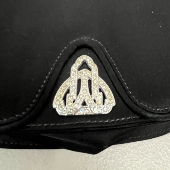 Anne Klein Calderon black satin clutch bag strap crystal deco vintage new - Picture 3 of 5